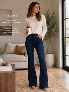 FRAME The Jetset Pull-On Flare Jeans Women’s Size 2 Dark Wash High Rise Stretch